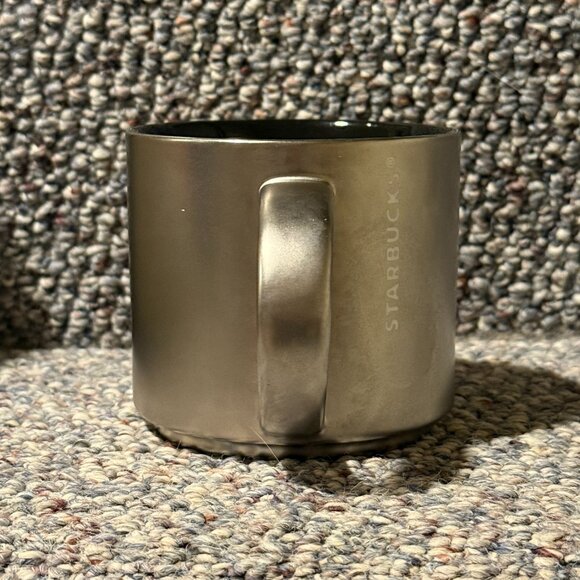 2014 Starbucks Stainless Steel Silver Coffee Mug White Logo Embossed 14oz - Picture 4 of 7